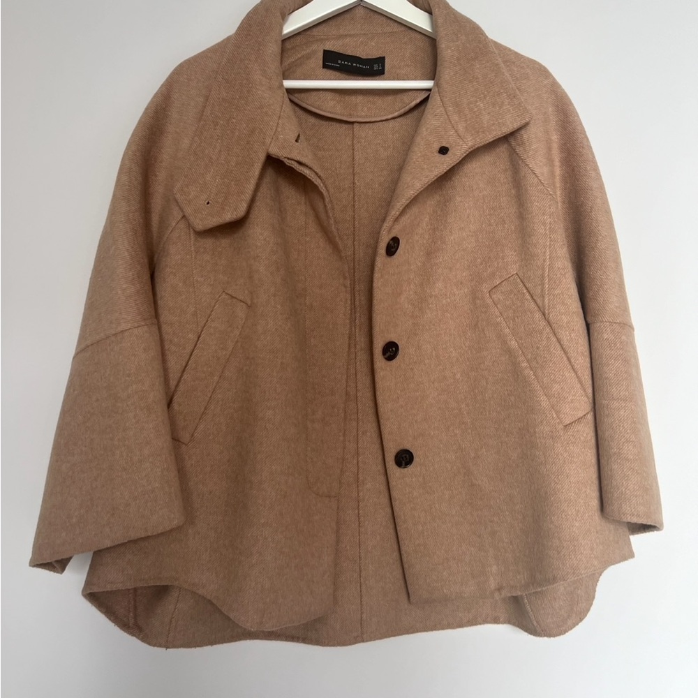 Zara Tan Handmade Wool Blend Cocoon Cape Jacket – Size S
